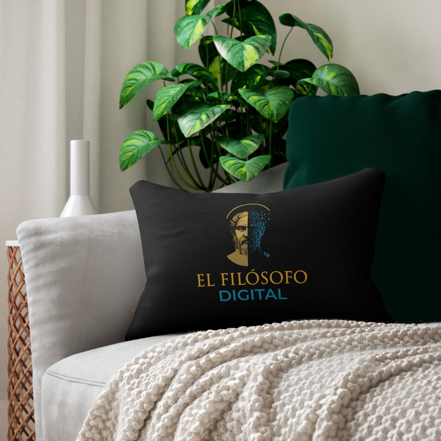Philosopher's Digital Art Lumbar Pillow, Modern Home Decor, Sofa Pillow, Philosophy Gift, Cozy Throw Pillow
