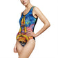 Colorful Geometric Women's One-Piece Swimsuit, Summer Beachwear, Pool Party Essential, Vacation Swimwear, Stylish Nautical Swim, Bold [...]